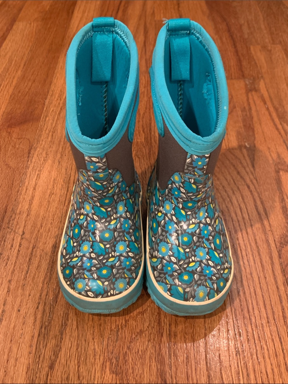 Sweet Pea Teal Floral Kids Waterproof Bog Boots